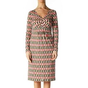 Boden Womens Long Sleeve Geometric Print Ruched Stretch Jersey Dress Size US 12